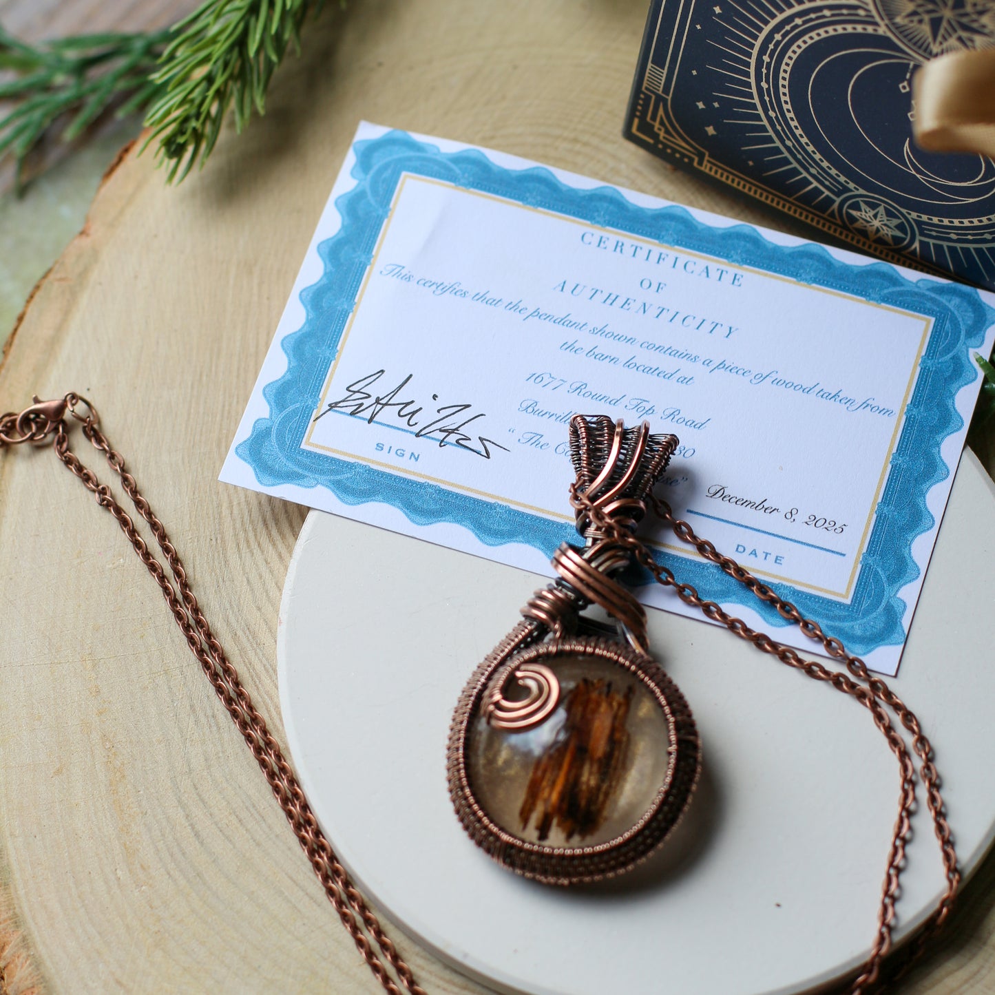 Large Genuine Arnold Estate (Conjuring House) Wood Fragment Necklace (Aged Copper)