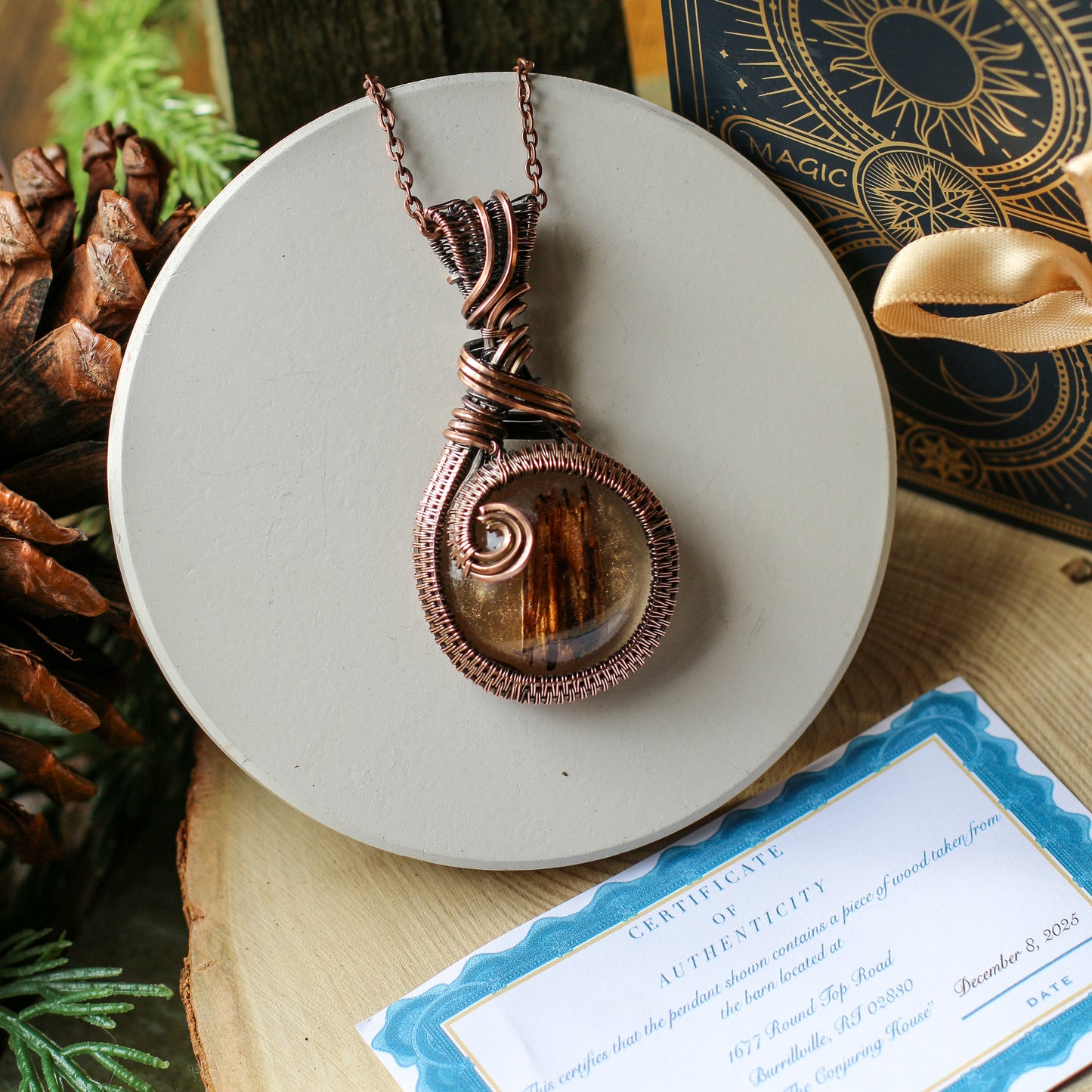 Large Genuine Arnold Estate (Conjuring House) Wood Fragment Necklace (Aged Copper)