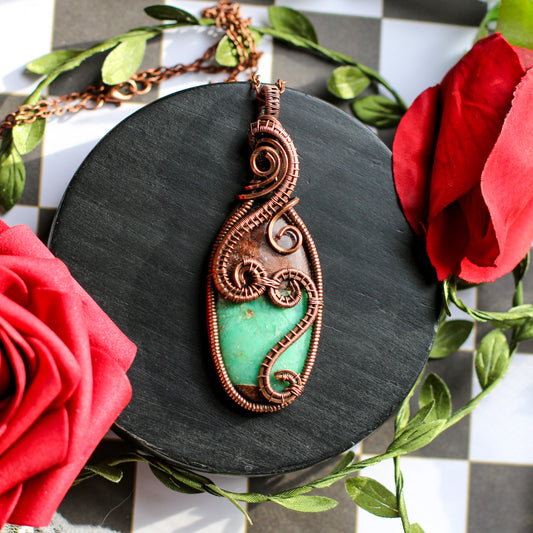 Large Chrysoprase & Aged Copper Necklace