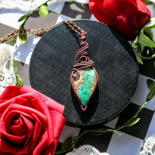 Large Chrysoprase & Aged Copper Necklace