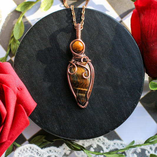 Double Tiger's Eye & Aged Copper Necklace