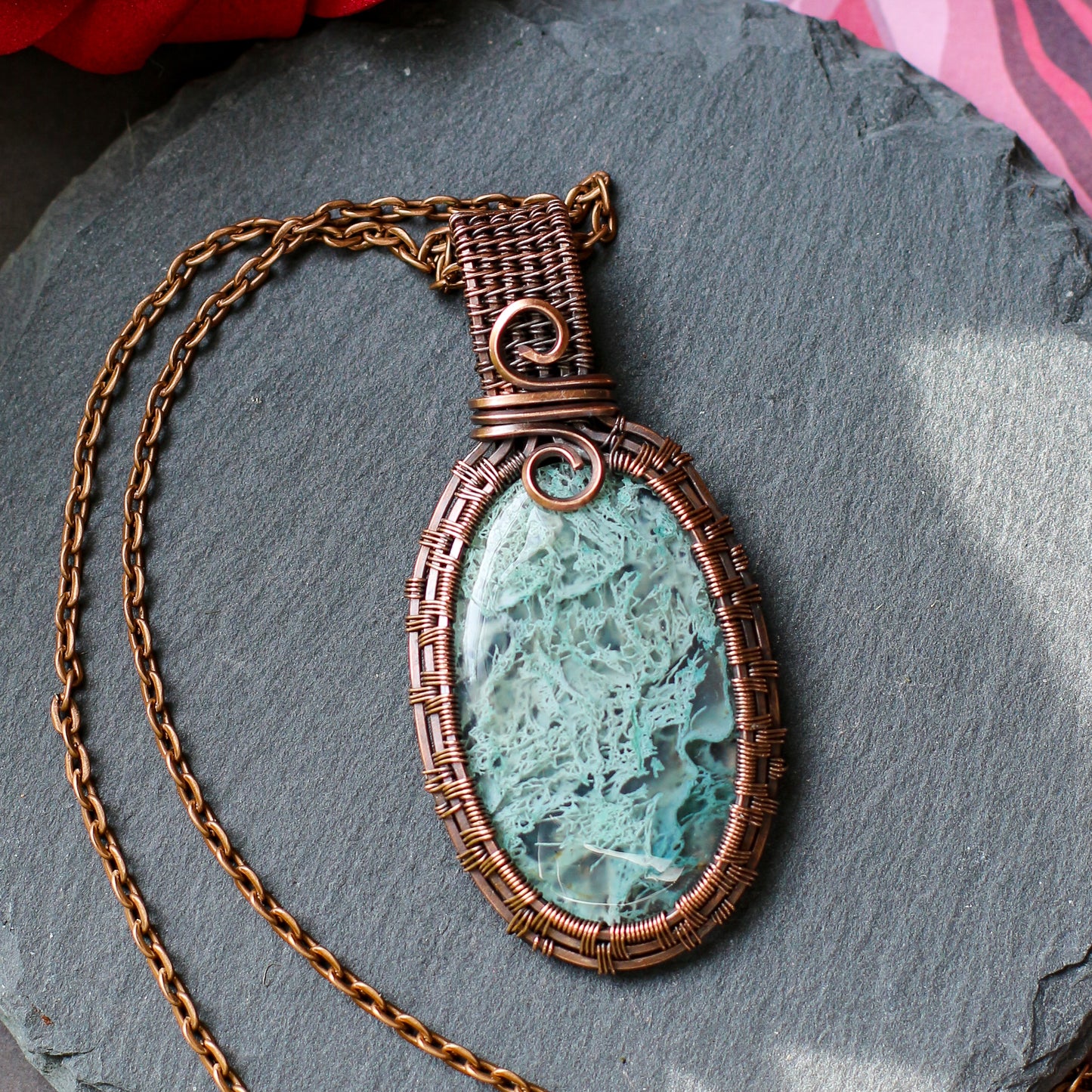 Moss Agate & Aged Copper Necklace