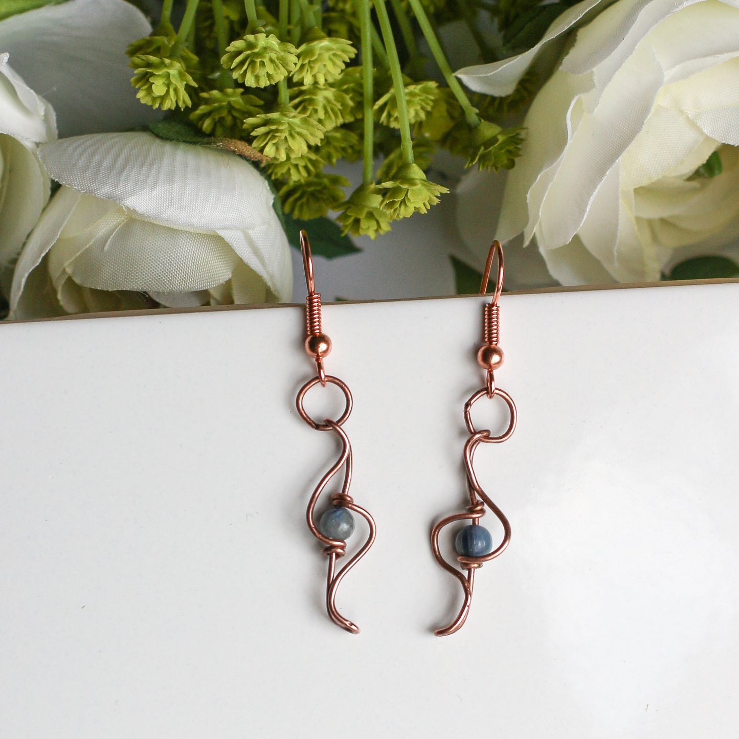 Light Blue Kyanite & Aged Copper Dangle Earrings