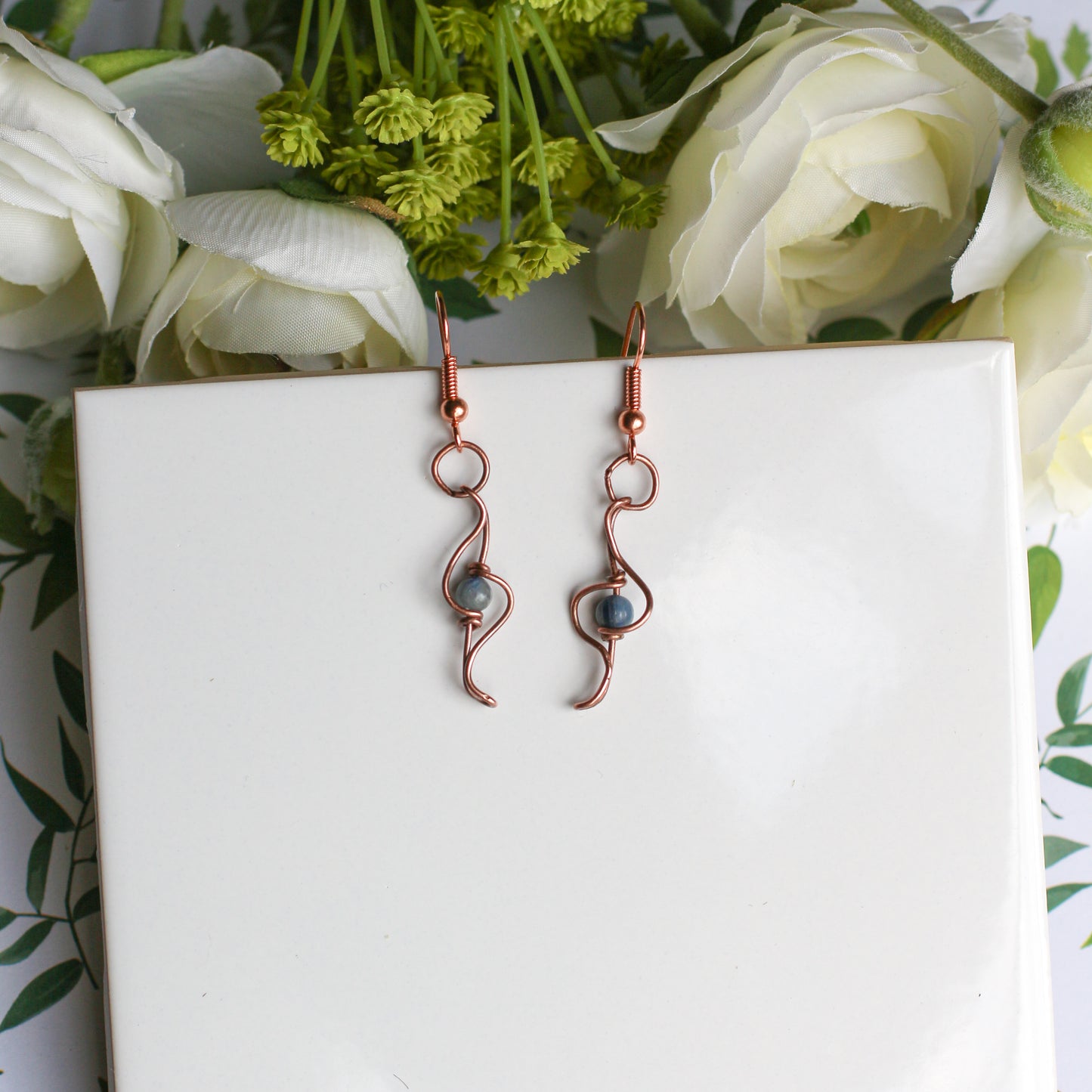 Light Blue Kyanite & Aged Copper Dangle Earrings