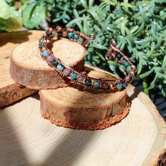 India Agate & Aged Copper Adjustable Bracelet