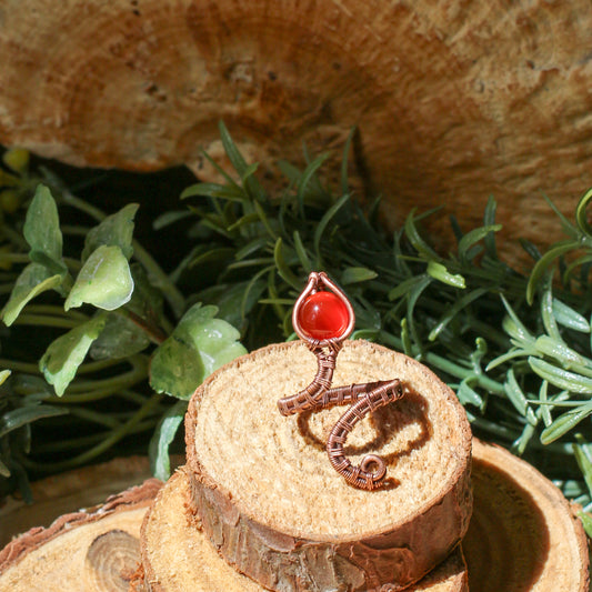 Carnelian & Aged Copper Adjustable Snake Ring