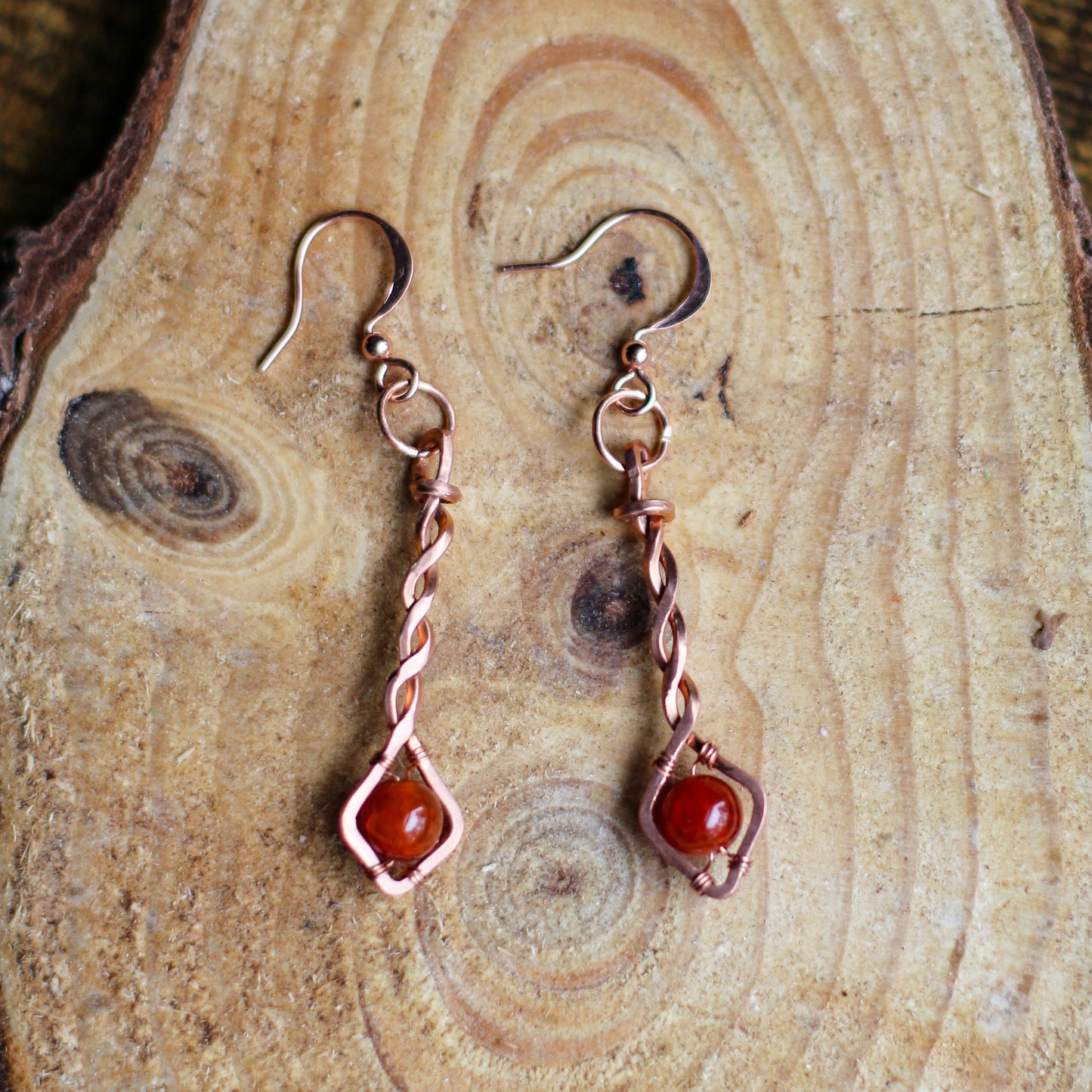 Carnelian Drop Earrings (Copper)