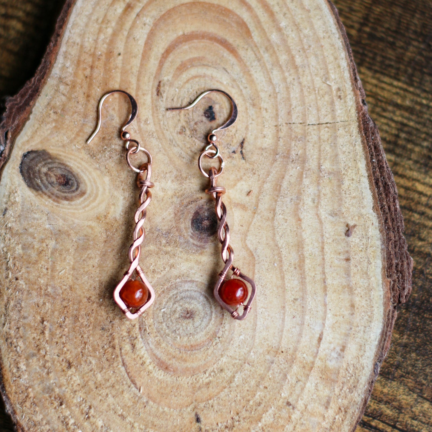 Carnelian Drop Earrings (Copper)