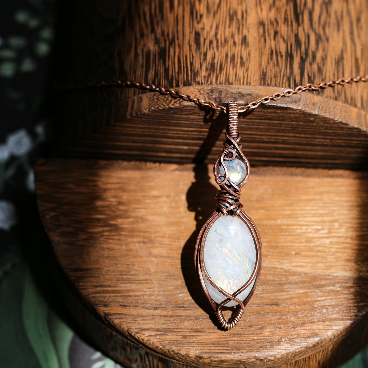 Double Moonstone & Aged Copper Necklace