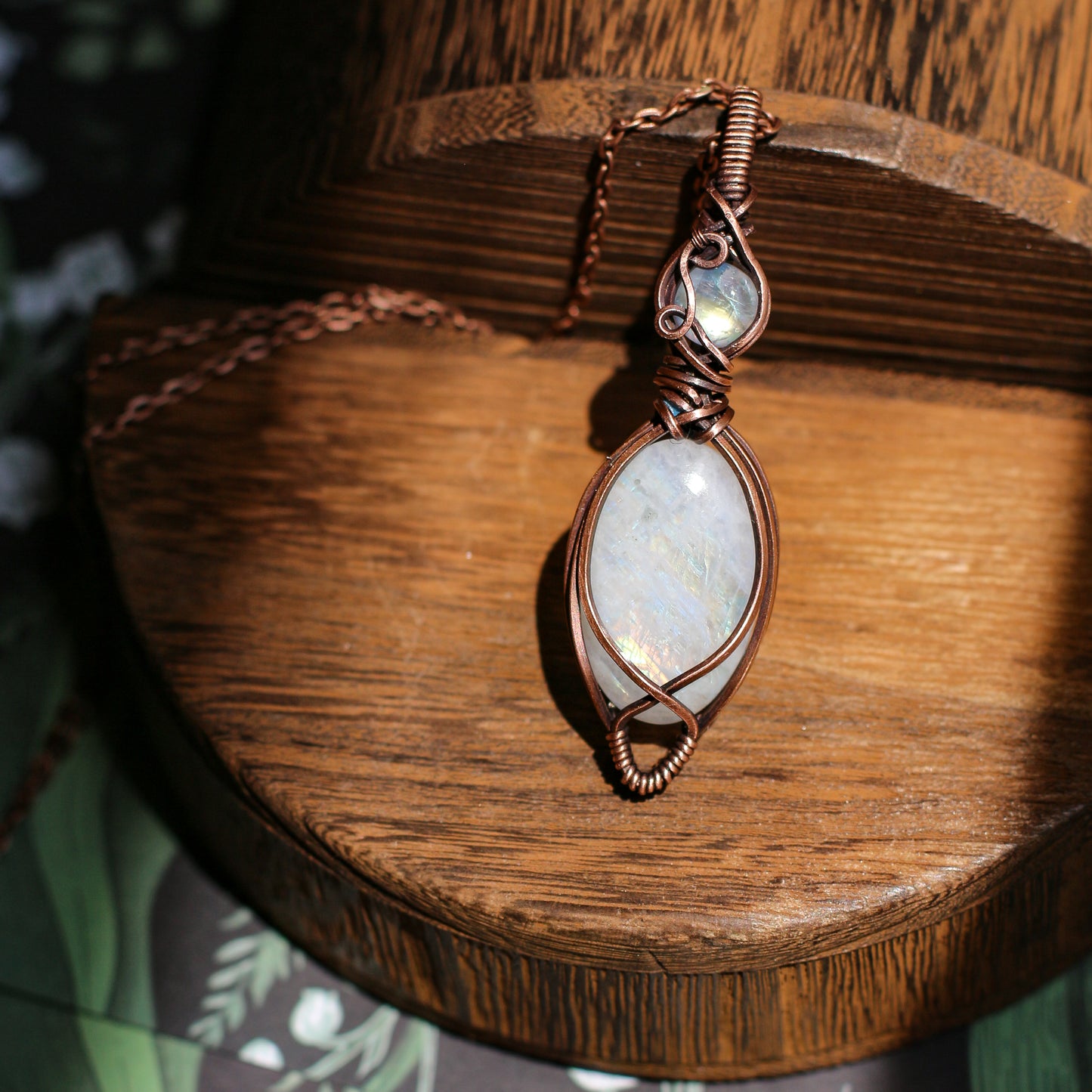 Double Moonstone & Aged Copper Necklace