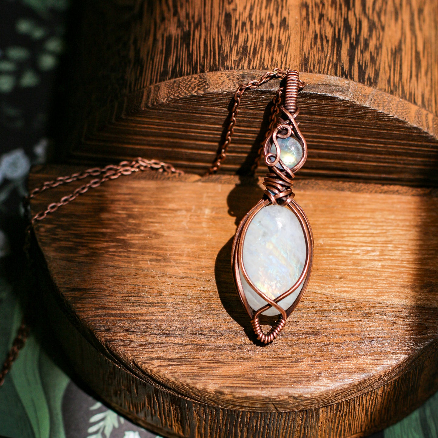 Double Moonstone & Aged Copper Necklace