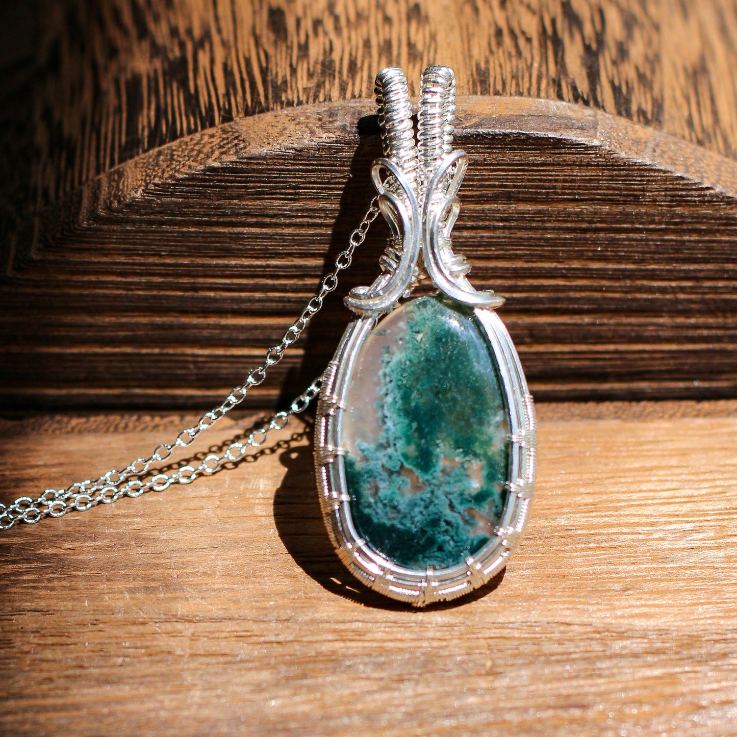 High Quality Moss Agate & Sterling Silver Necklace