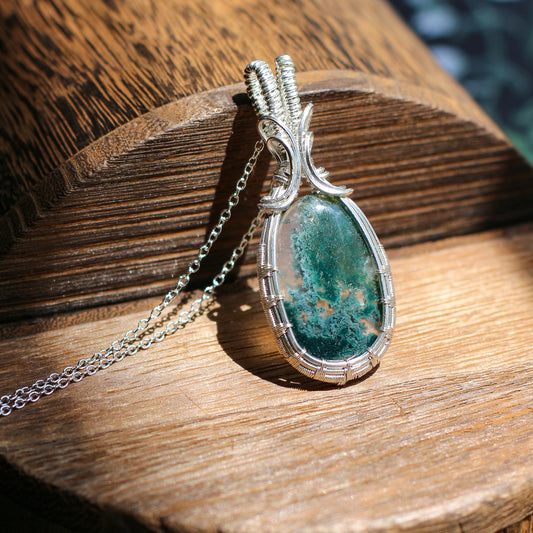 High Quality Moss Agate & Sterling Silver Necklace