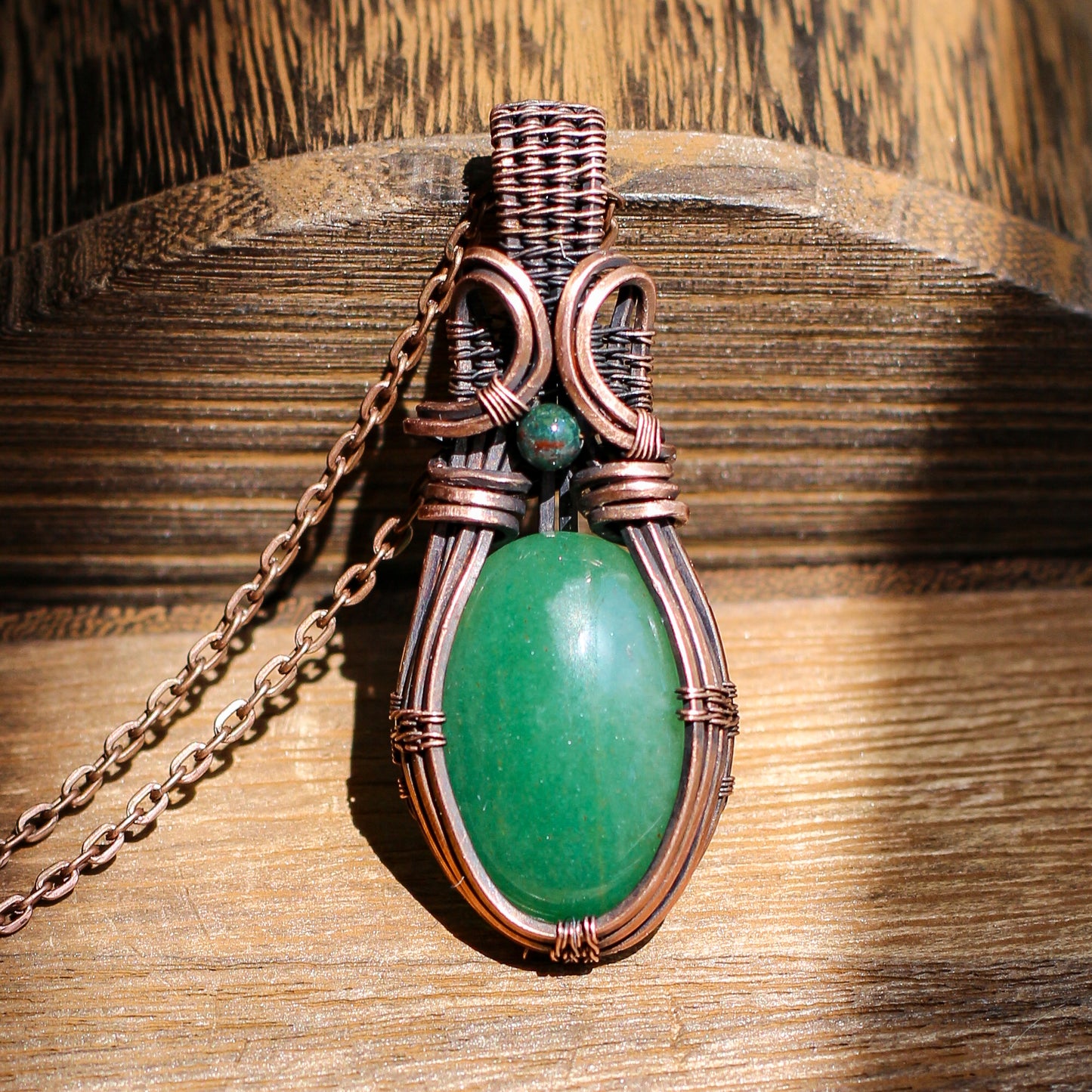 Green Aventurine & Ruby Zoisite Necklace (Aged Copper)