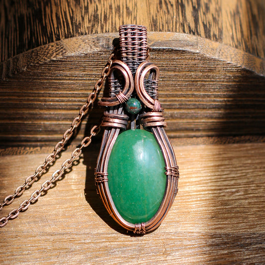 Green Aventurine & Ruby Zoisite Necklace (Aged Copper)