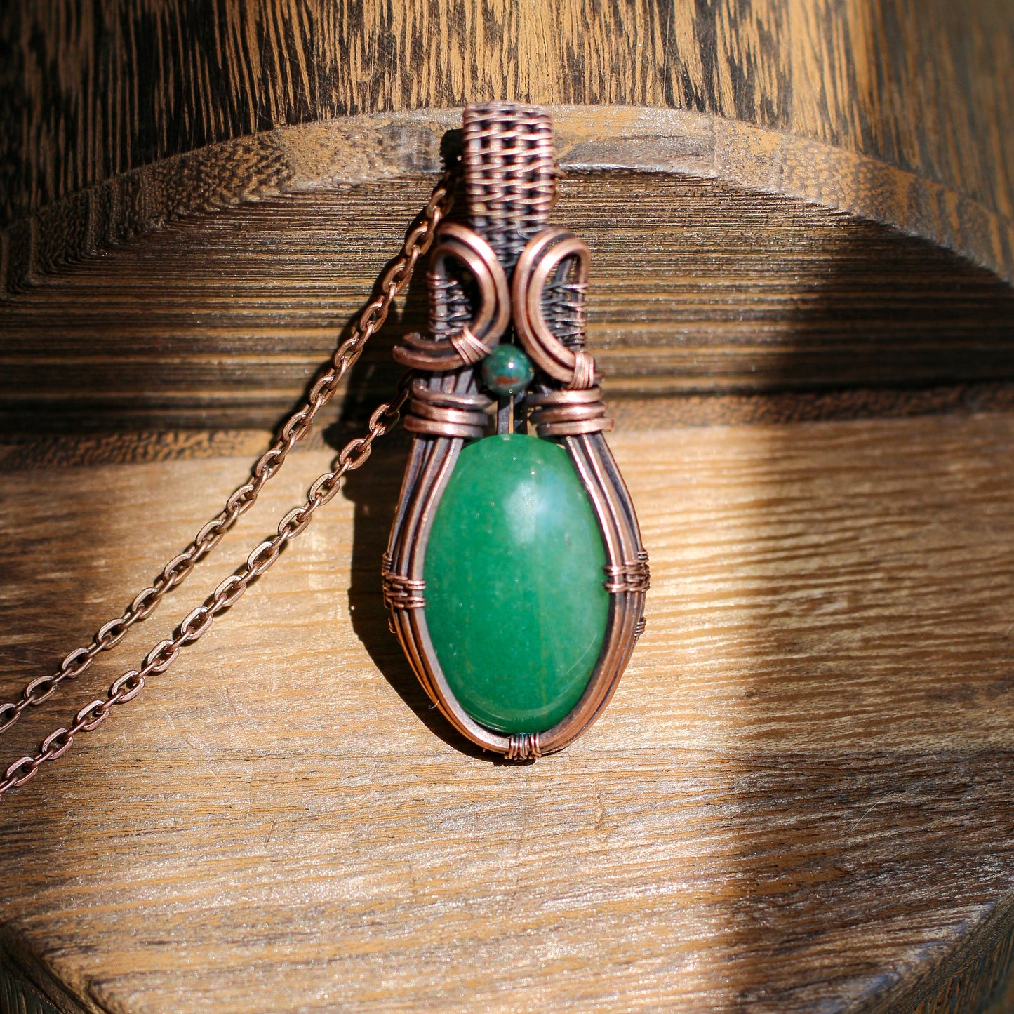 Green Aventurine & Ruby Zoisite Necklace (Aged Copper)
