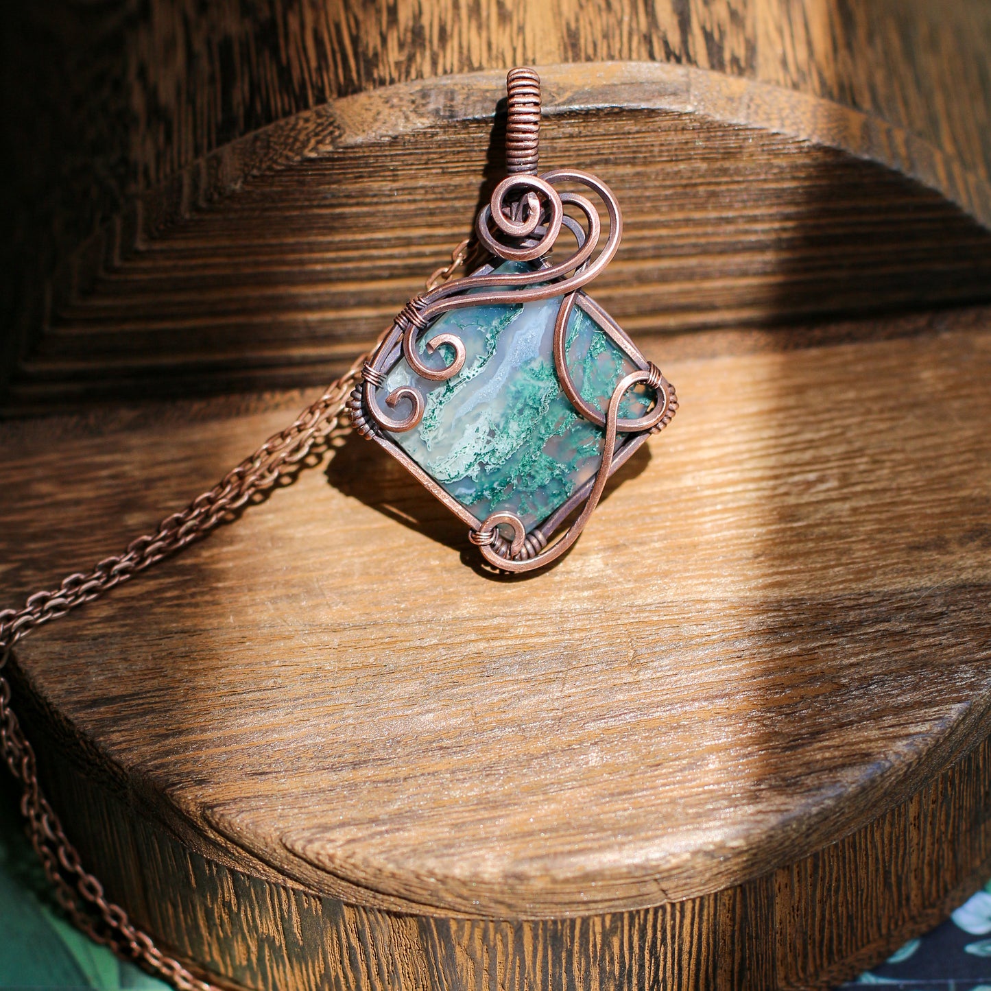 High Quality Moss Agate & Aged Copper Necklace