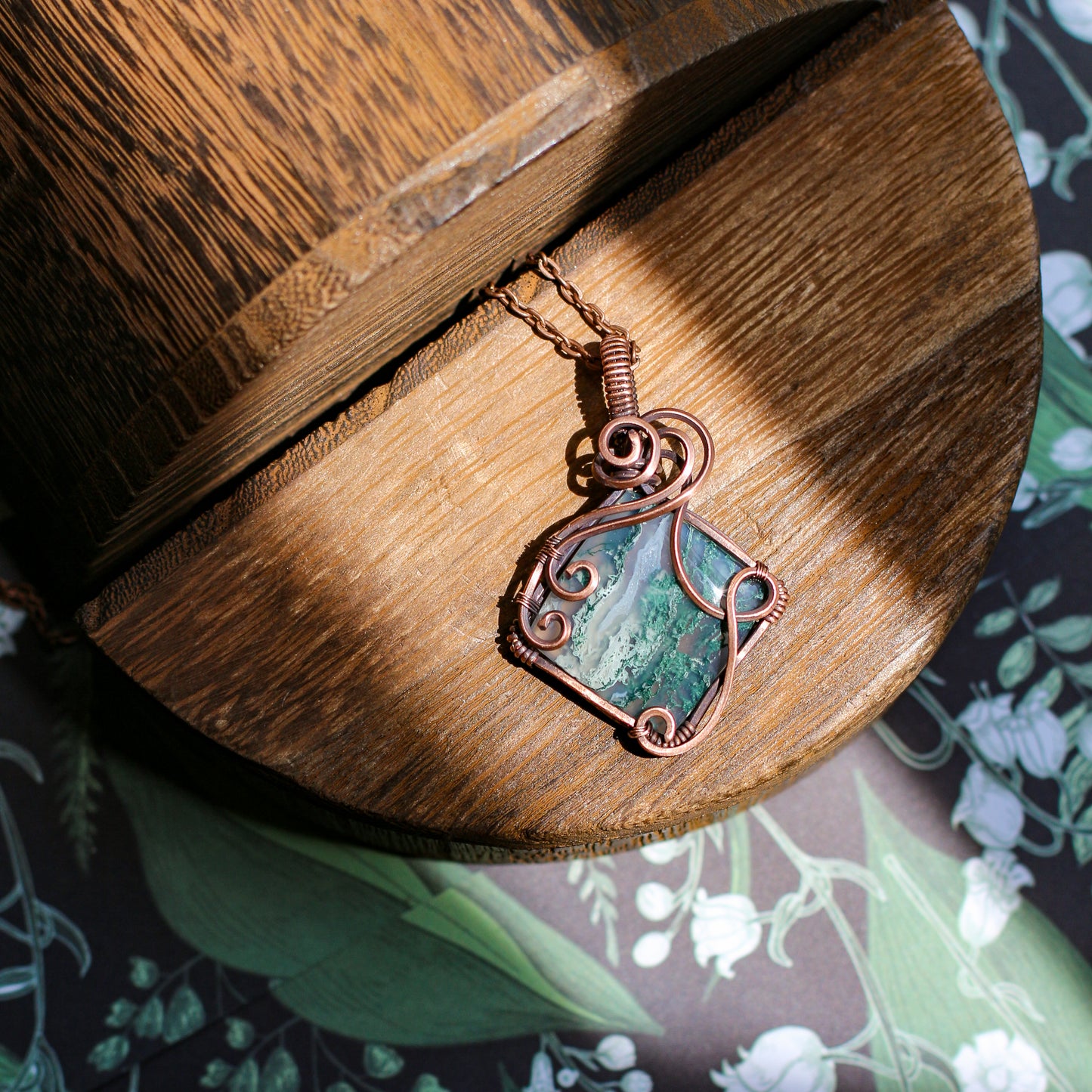 High Quality Moss Agate & Aged Copper Necklace