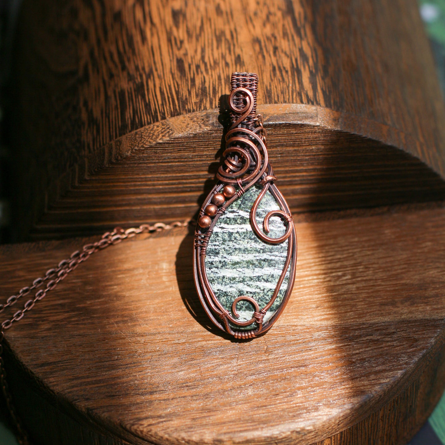 Special Green Swiss Opal Necklace with Aged Copper Wire