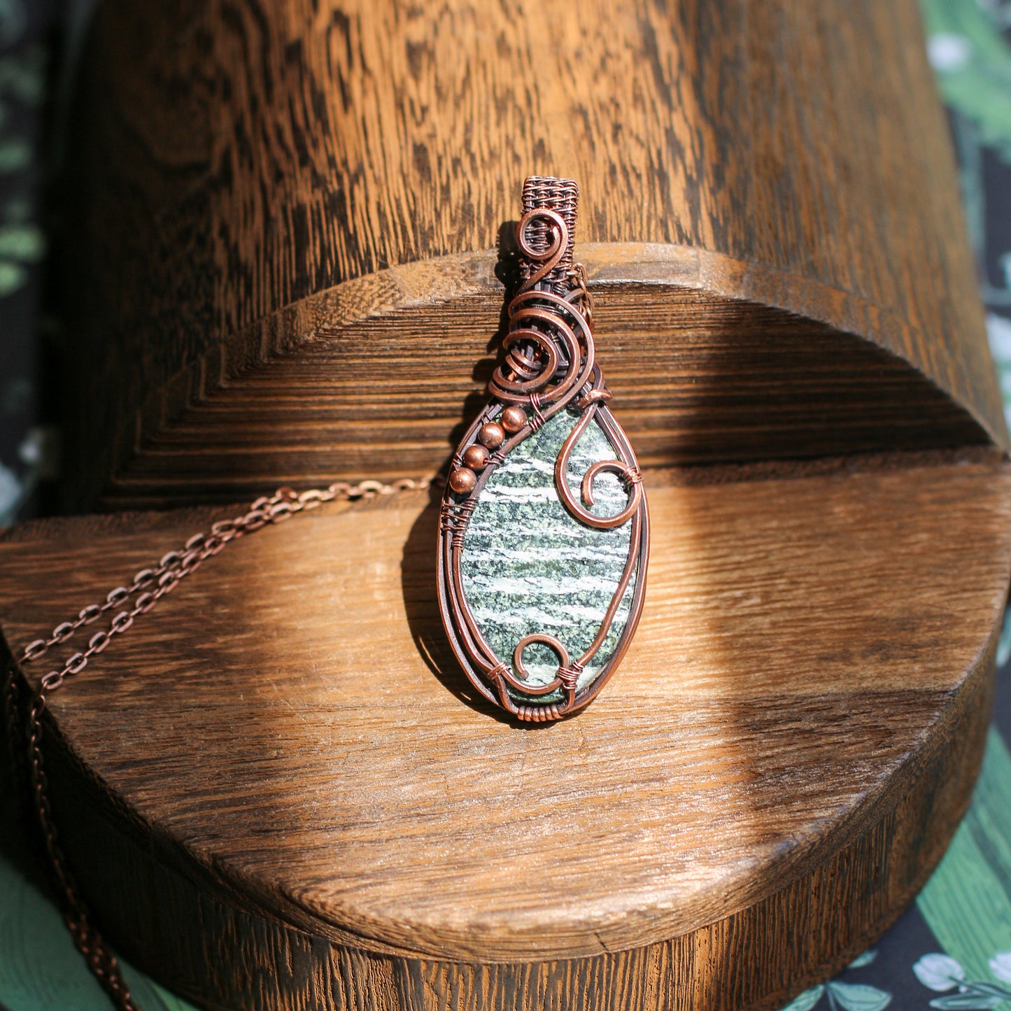 Special Green Swiss Opal Necklace with Aged Copper Wire