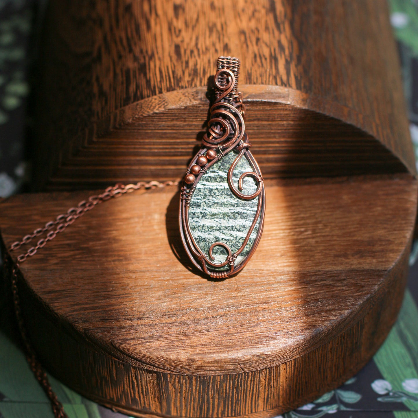 Special Green Swiss Opal Necklace with Aged Copper Wire