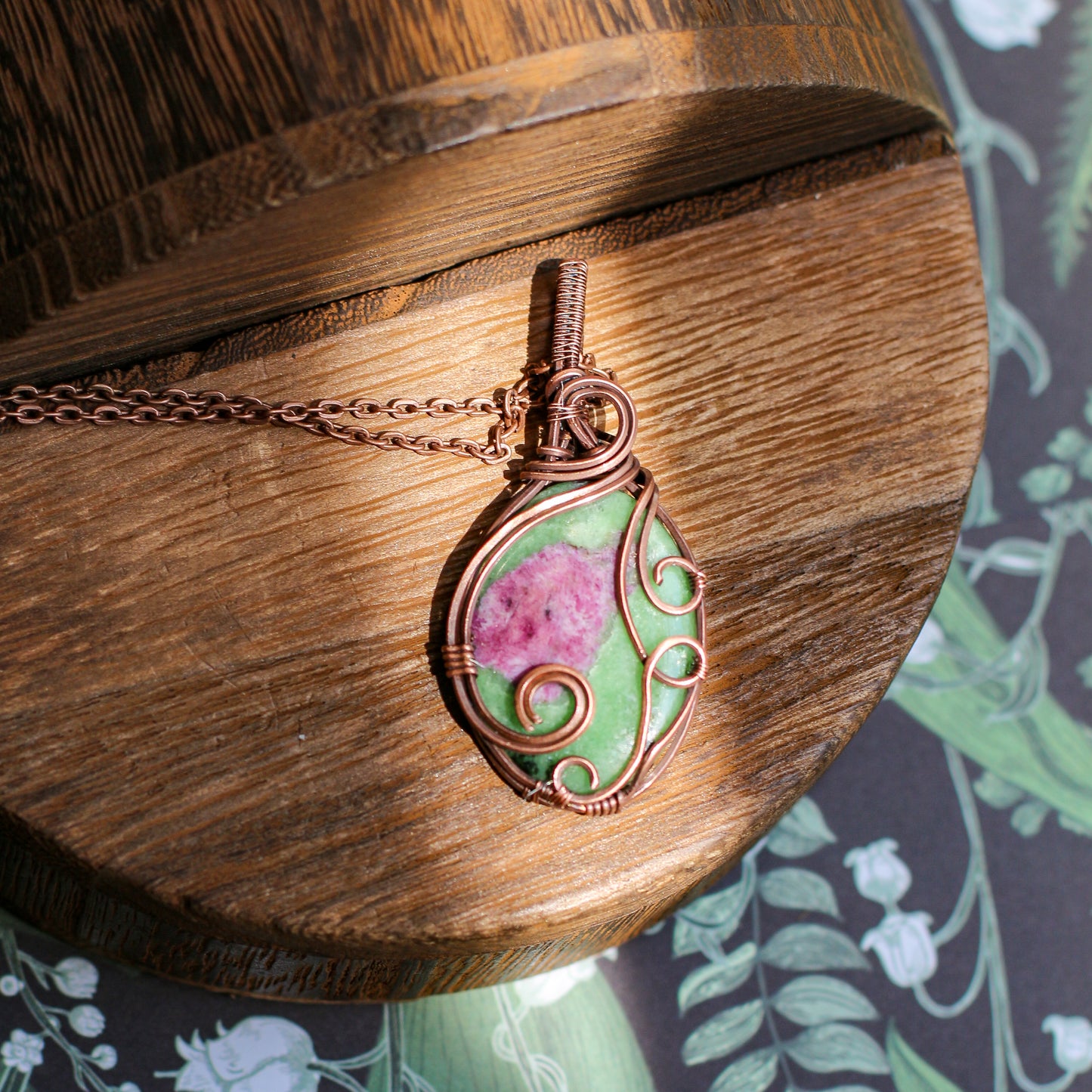 Ruby Zoisite & Aged Copper Necklace