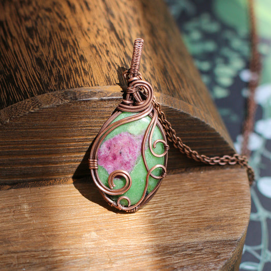 Ruby Zoisite & Aged Copper Necklace