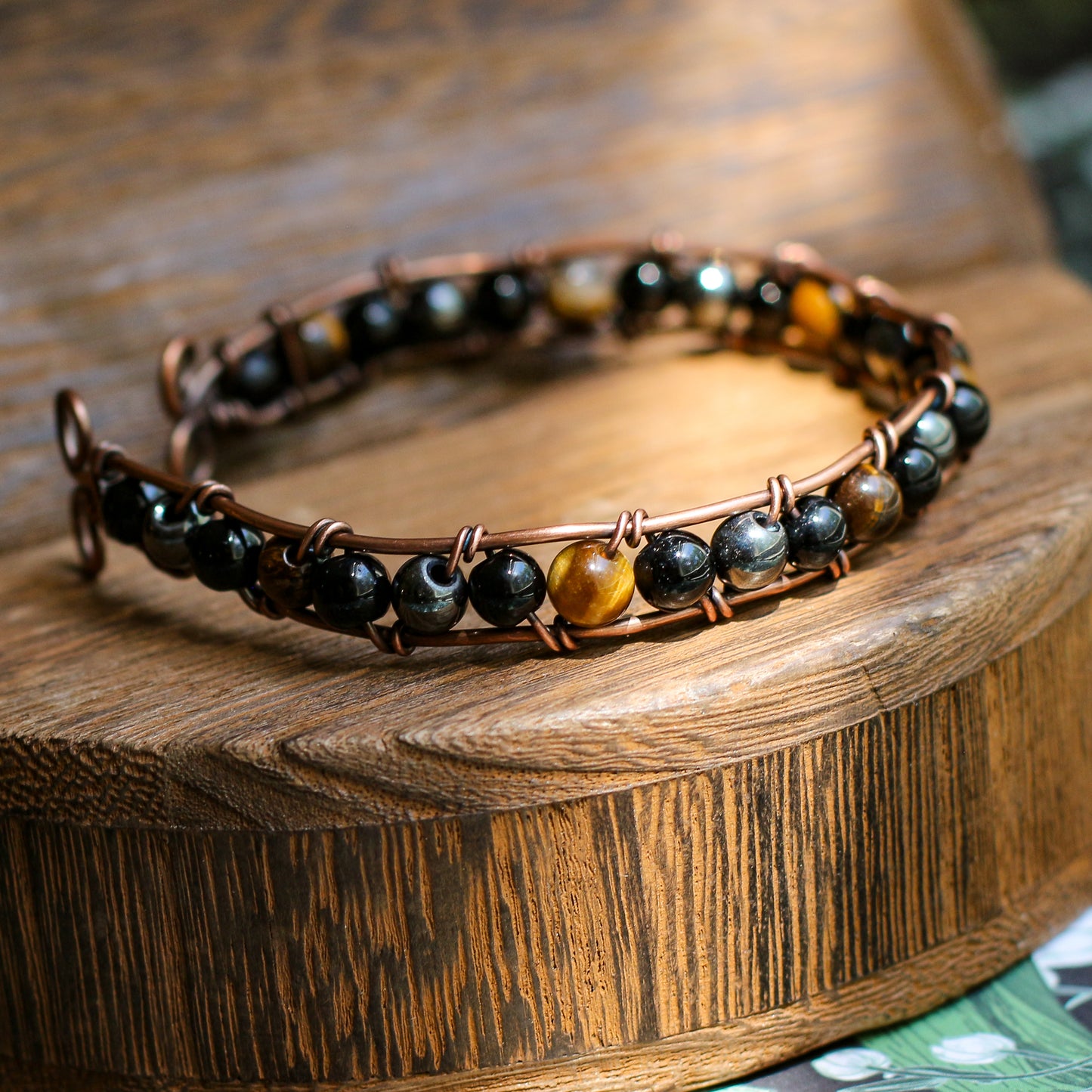 Triple Protection Adjustable Beaded Bracelet (Aged Copper)