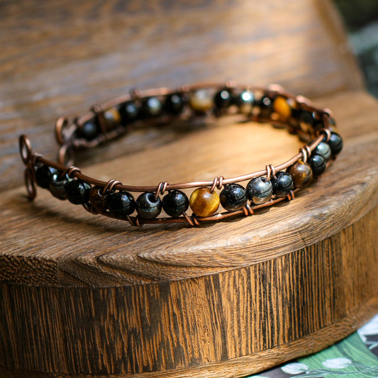 Triple Protection Adjustable Beaded Bracelet (Aged Copper)