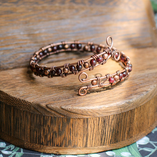 Garnet & Aged Copper Adjustable Bracelet