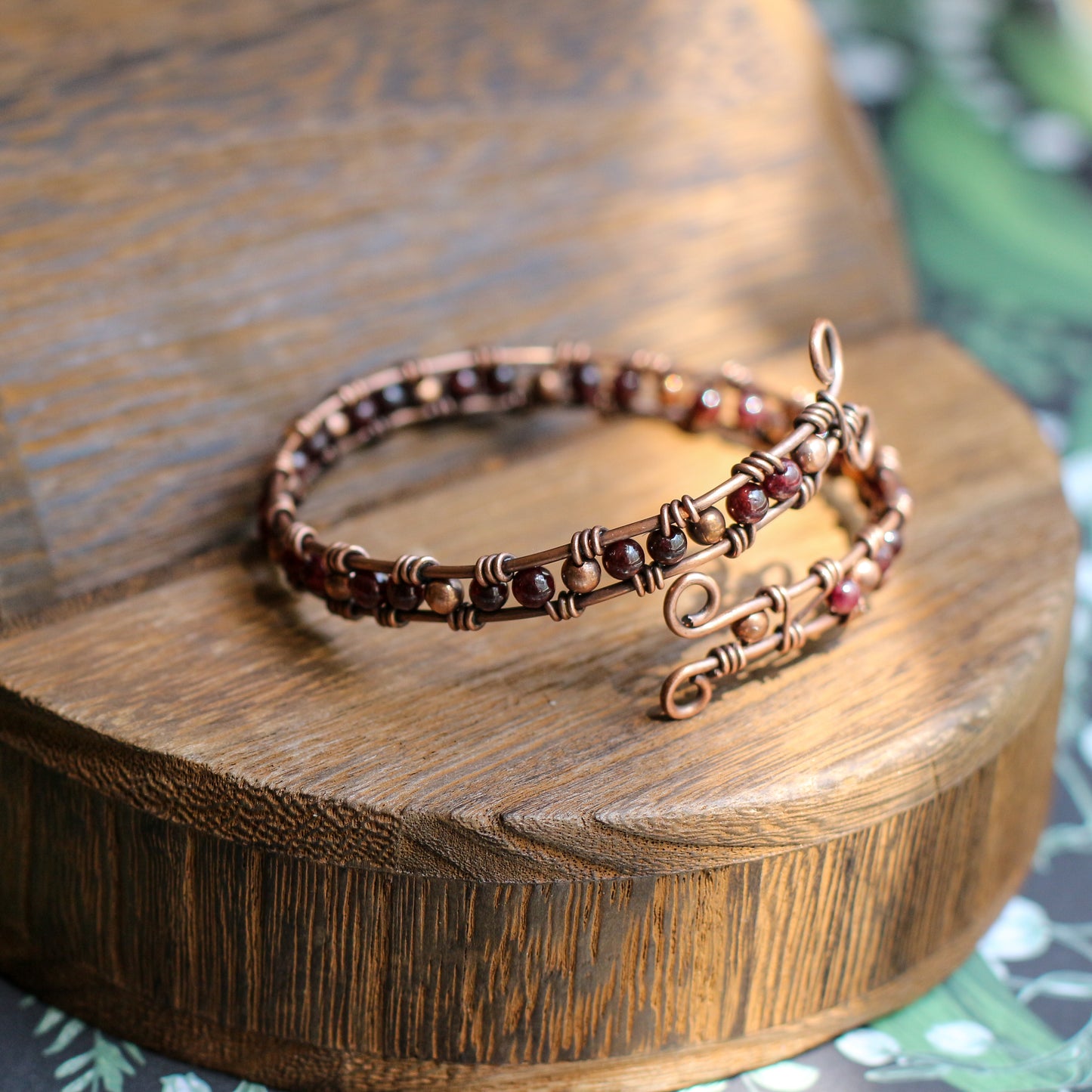 Garnet & Aged Copper Adjustable Bracelet