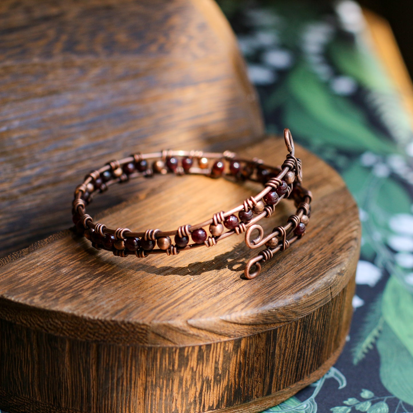 Garnet & Aged Copper Adjustable Bracelet