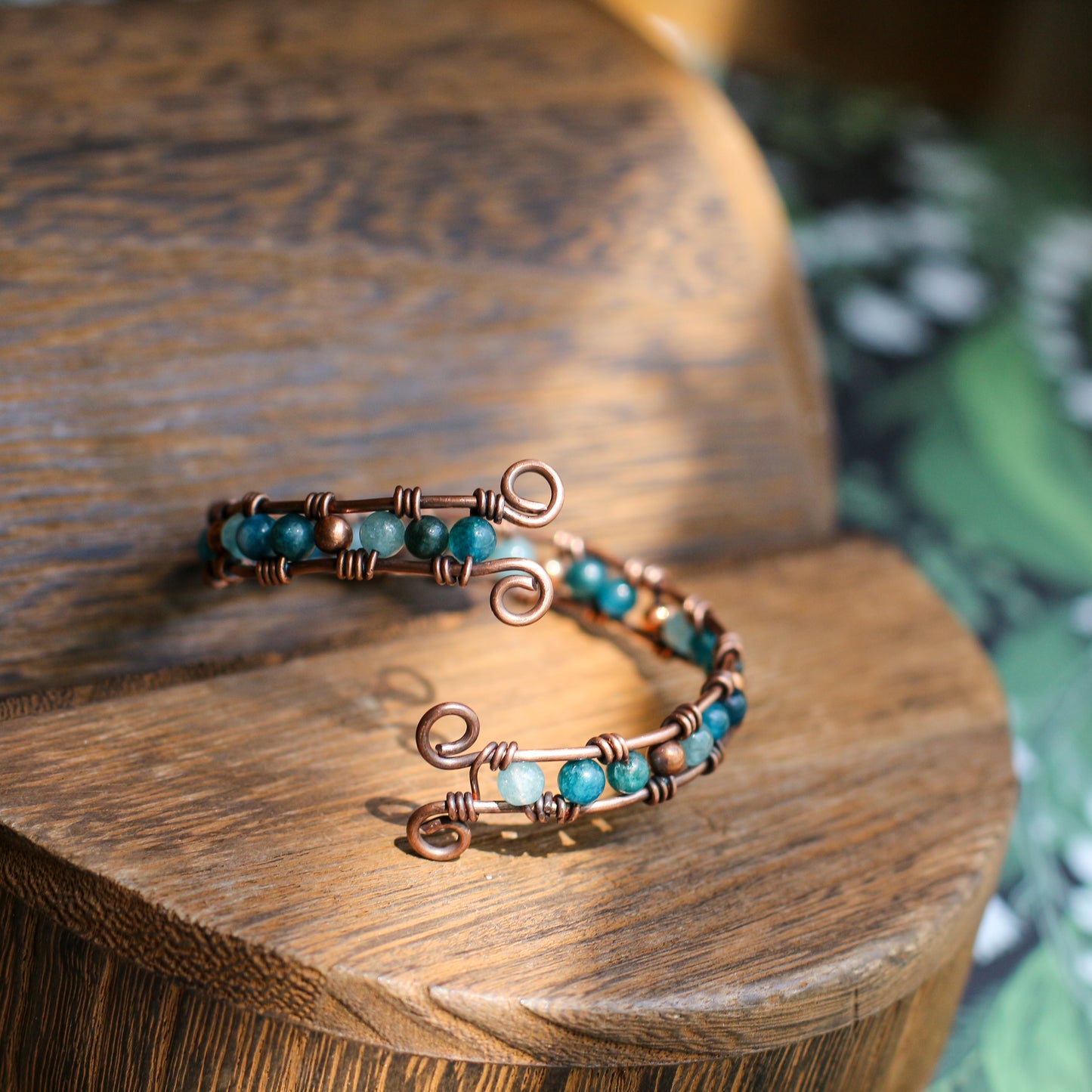 Blue Apatite & Aged Copper Adjustable Bracelet