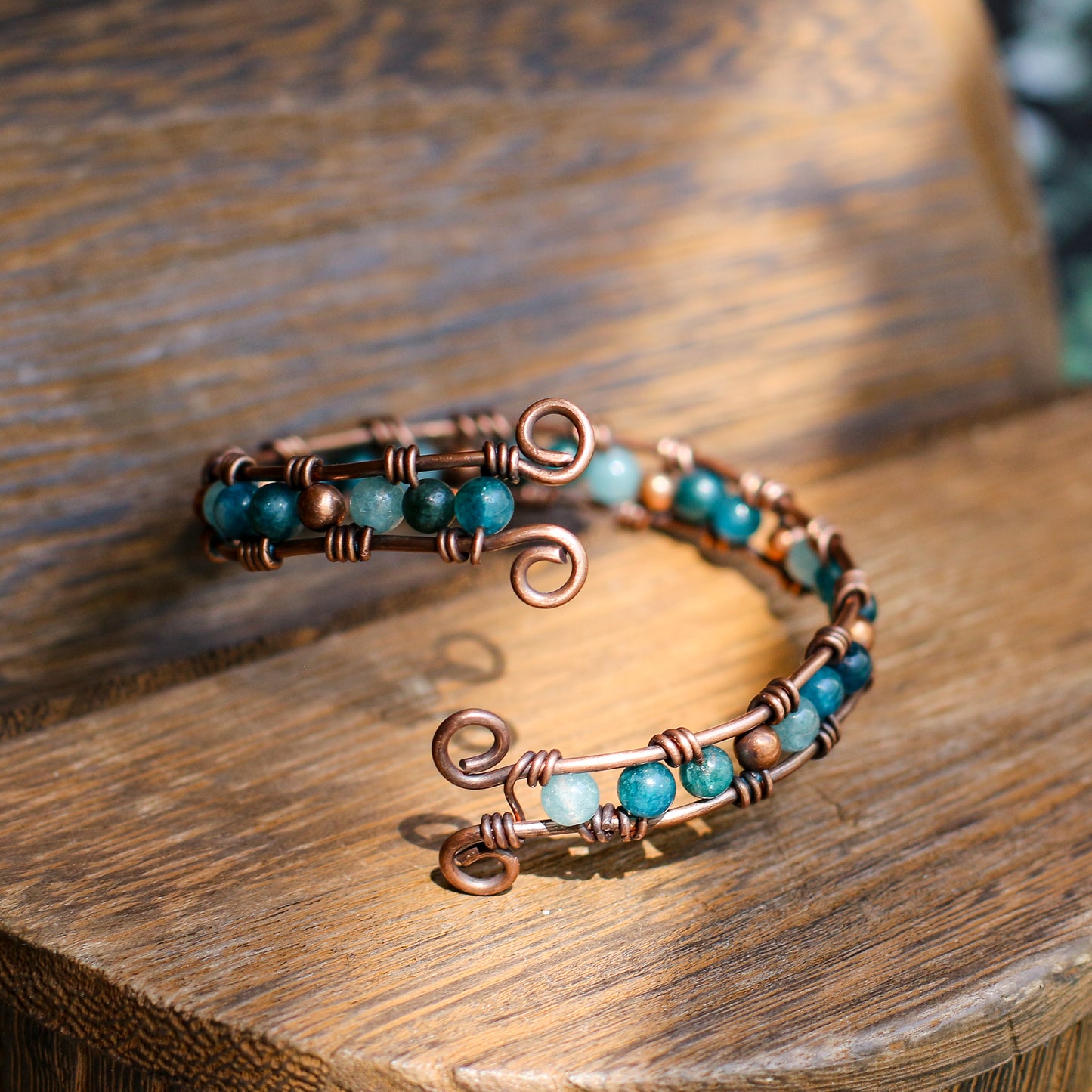 Blue Apatite & Aged Copper Adjustable Bracelet
