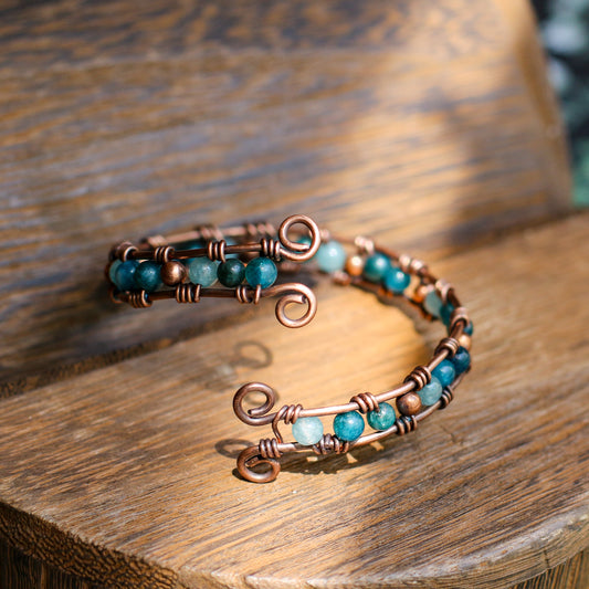 Blue Apatite & Aged Copper Adjustable Bracelet