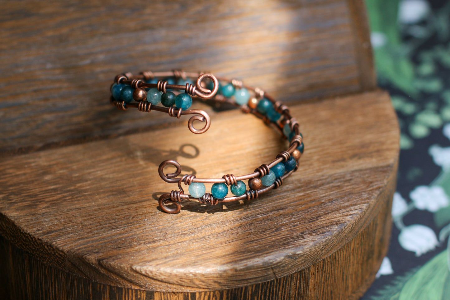 Blue Apatite & Aged Copper Adjustable Bracelet