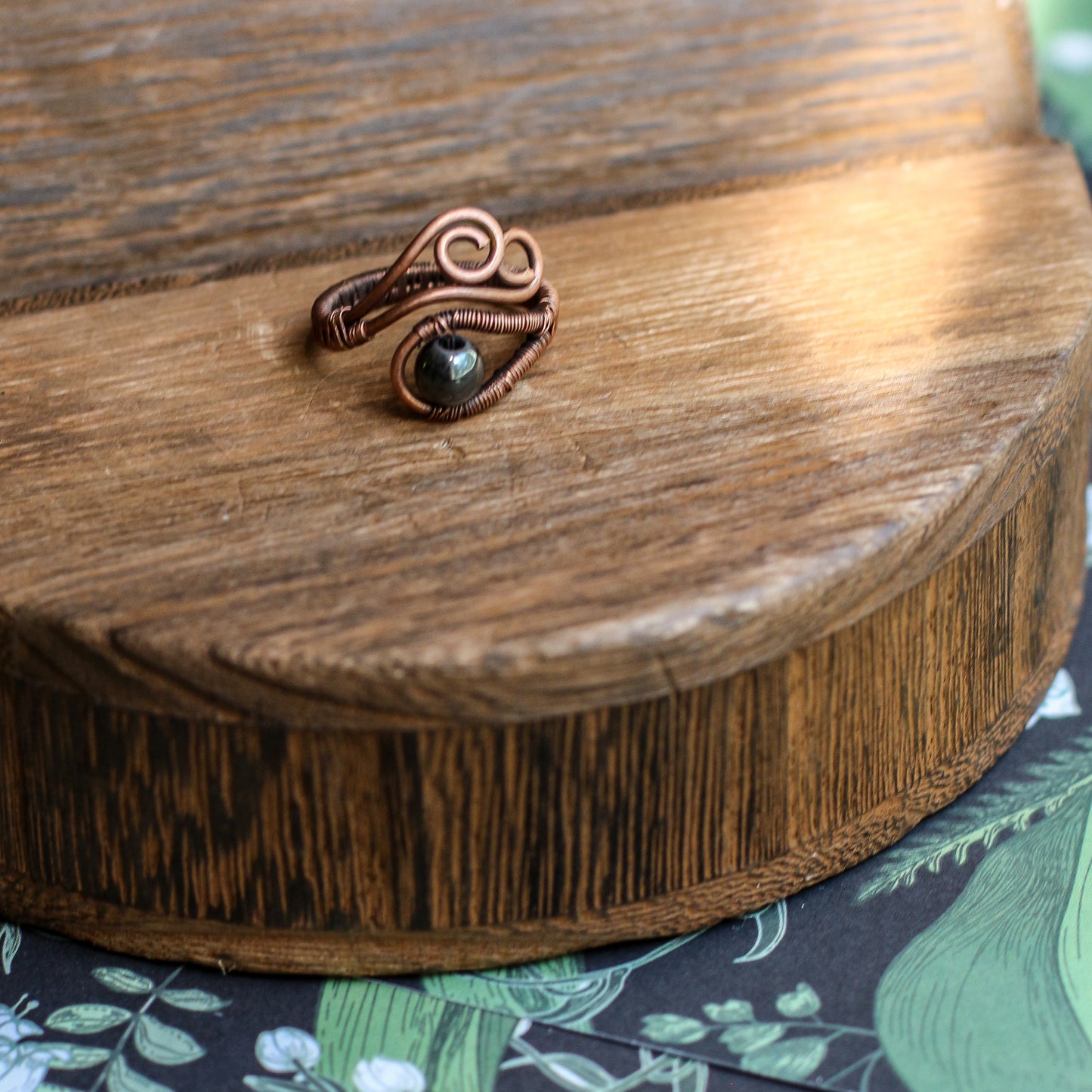 Hematite & Aged Copper Adjustable Coil Ring (Sizing 6.5-8)