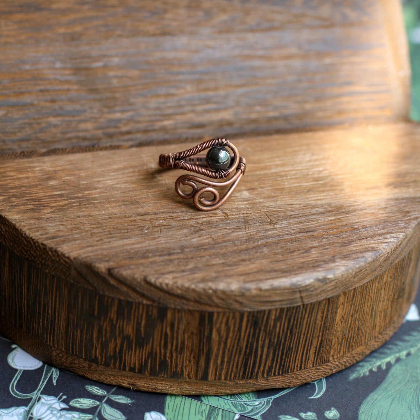 Hematite & Aged Copper Adjustable Coil Ring (Sizing 6.5-8)
