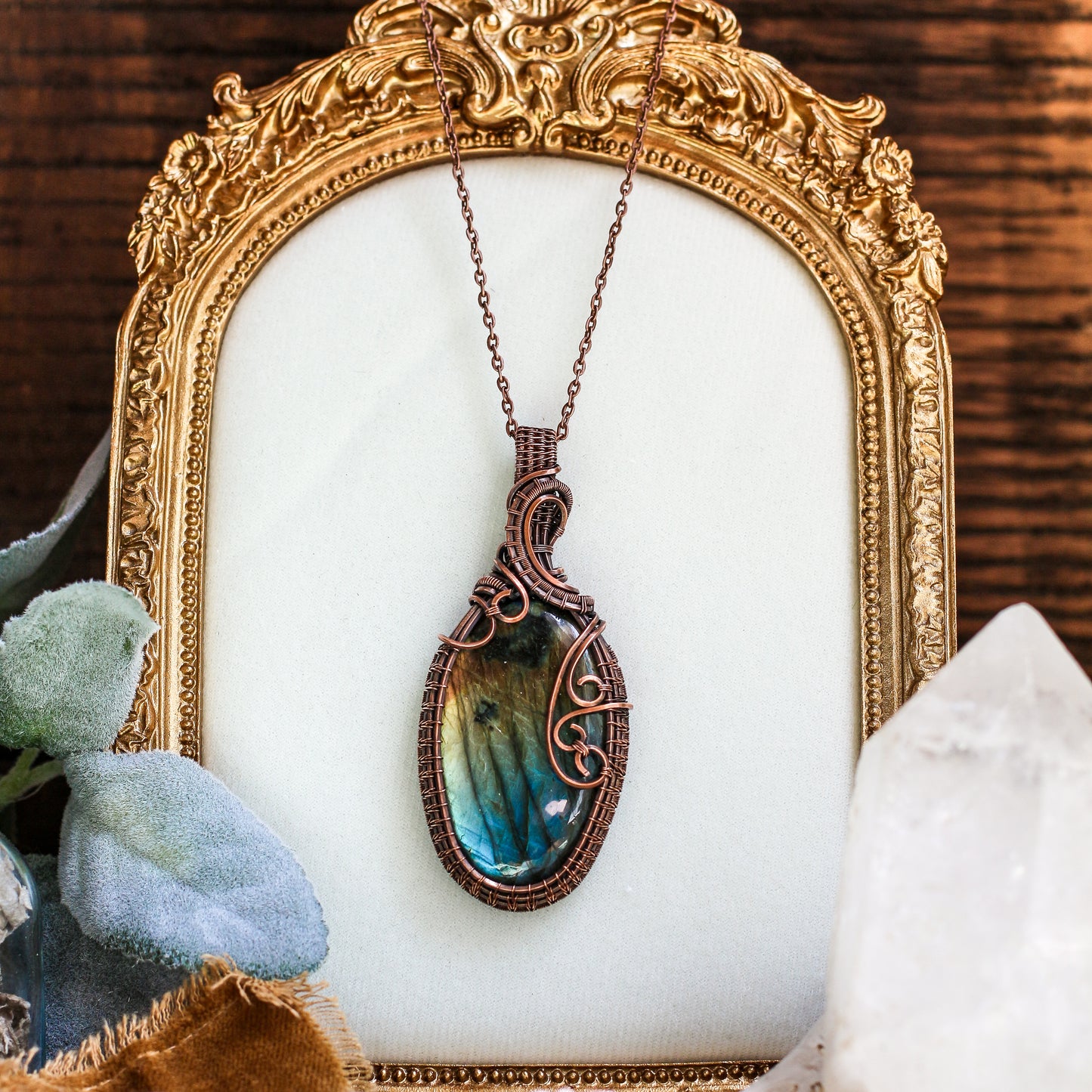 LARGE Flashy Labradorite & Aged Copper Necklace
