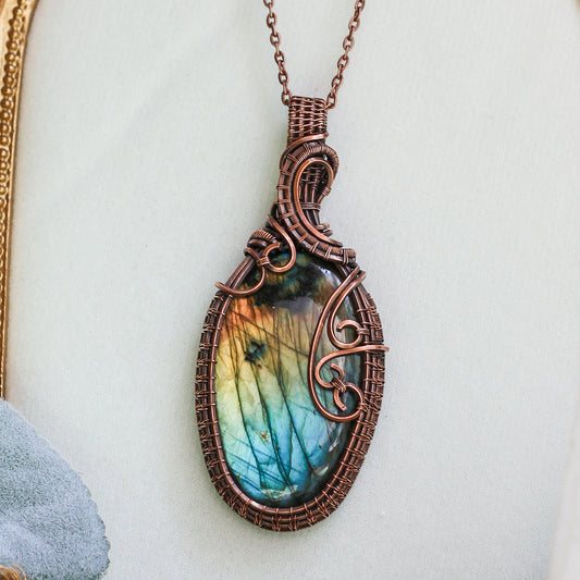 LARGE Flashy Labradorite & Aged Copper Necklace