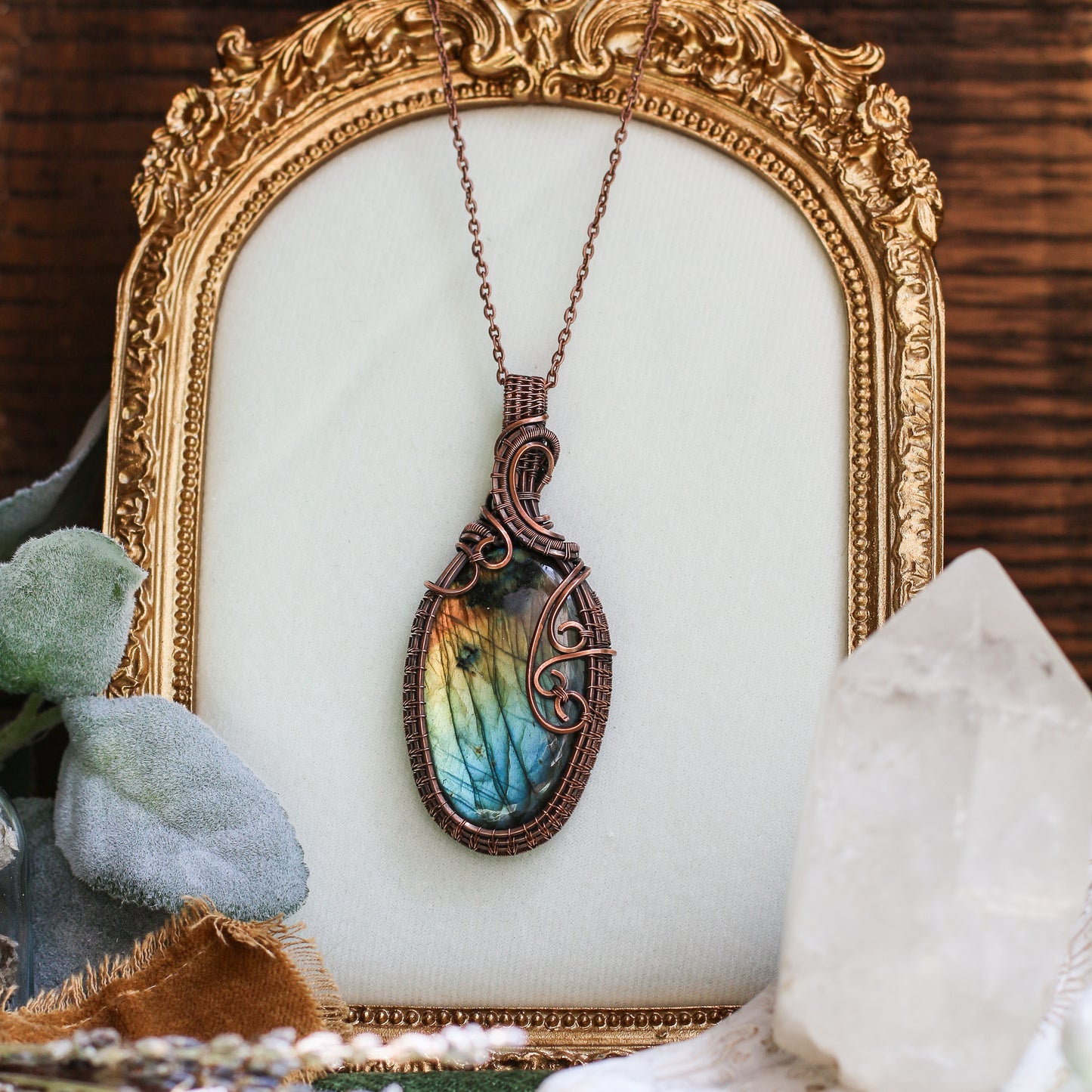 LARGE Flashy Labradorite & Aged Copper Necklace