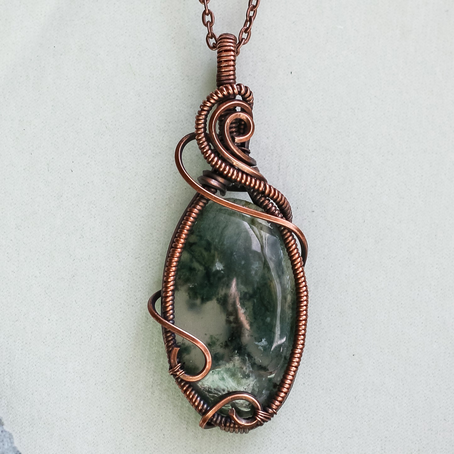 High Quality Moss Agate & Aged Copper Statement Necklace