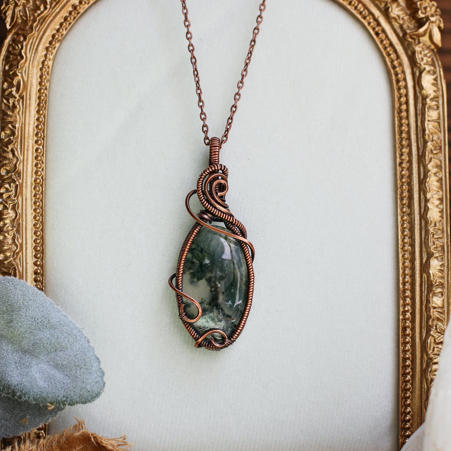 High Quality Moss Agate & Aged Copper Statement Necklace