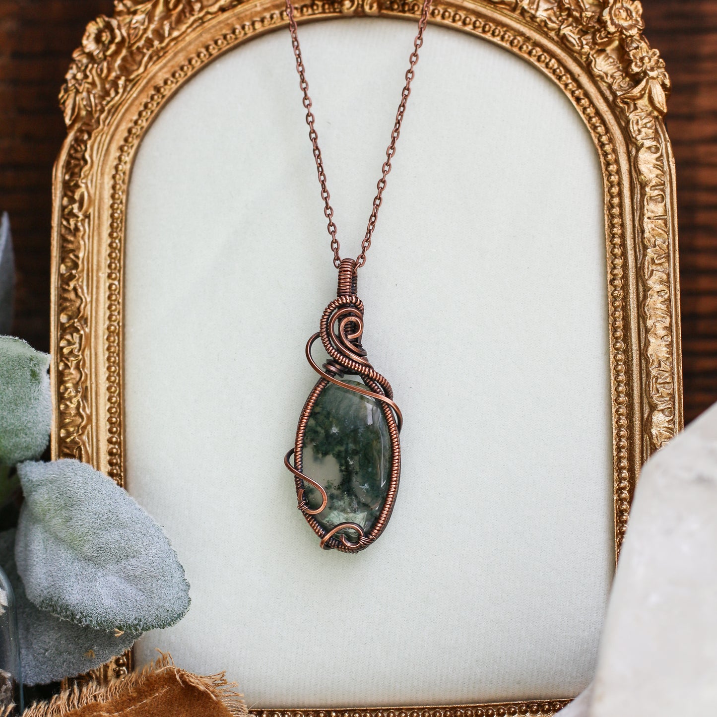 High Quality Moss Agate & Aged Copper Statement Necklace