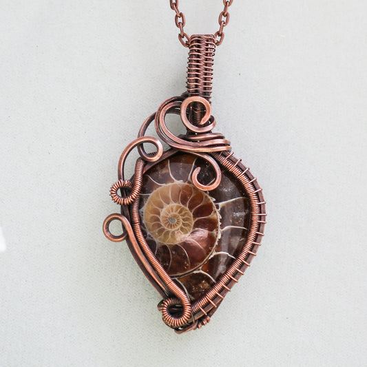 Natural Ammonite Fossil & Aged Copper Necklace