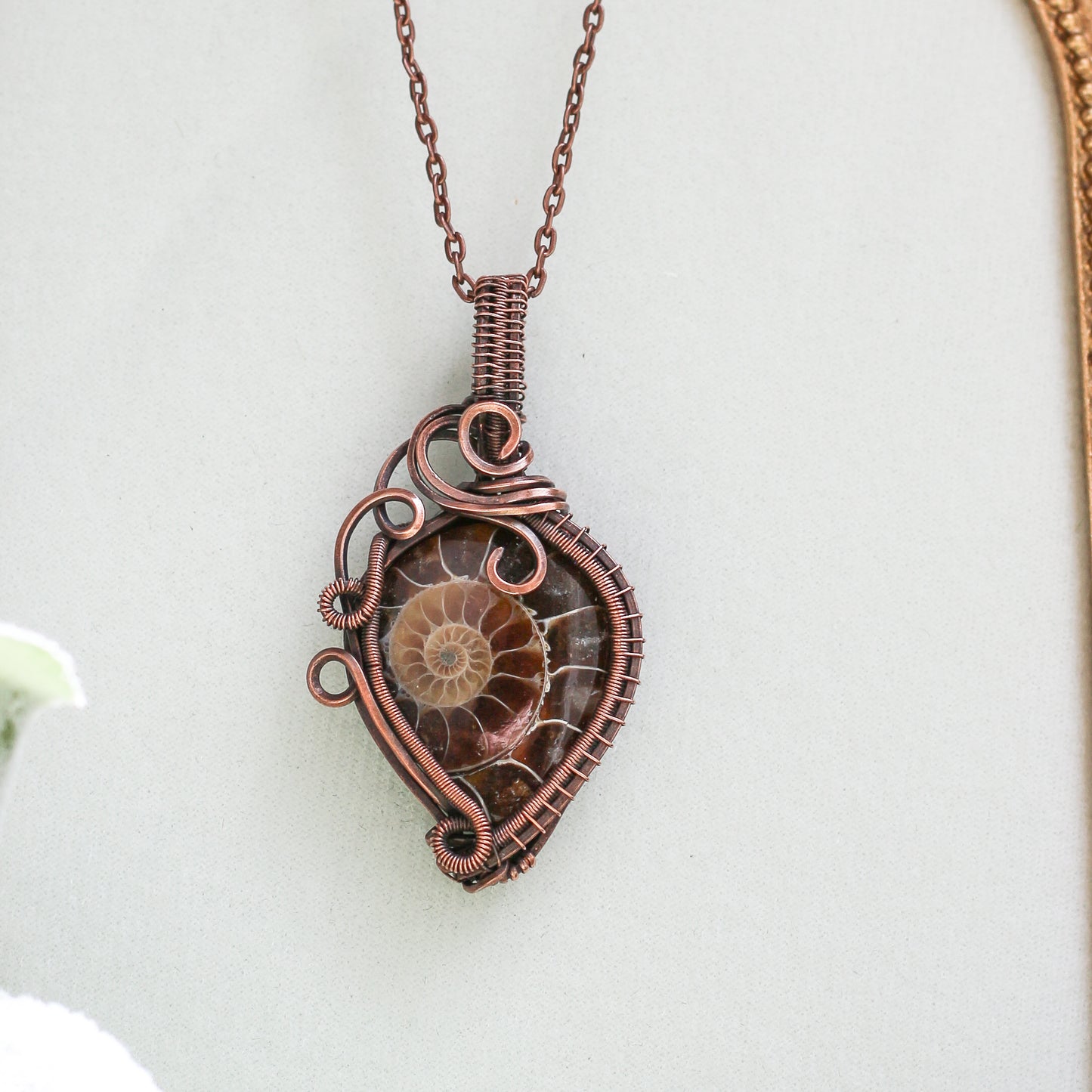 Natural Ammonite Fossil & Aged Copper Necklace