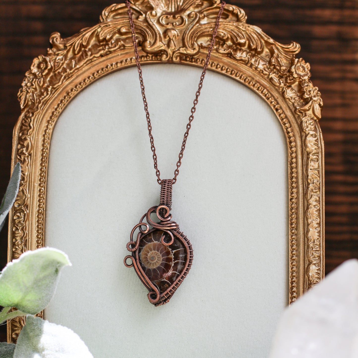 Natural Ammonite Fossil & Aged Copper Necklace