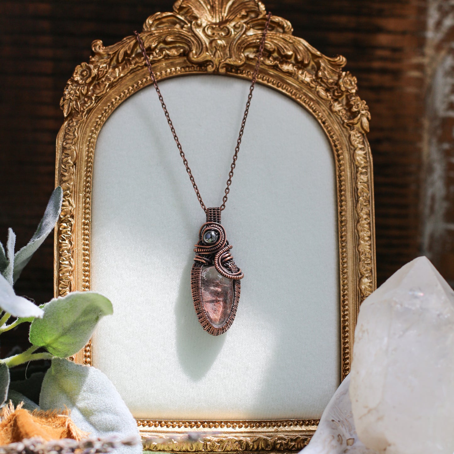 Garden Quartz & Hematite Necklace with Aged Copper