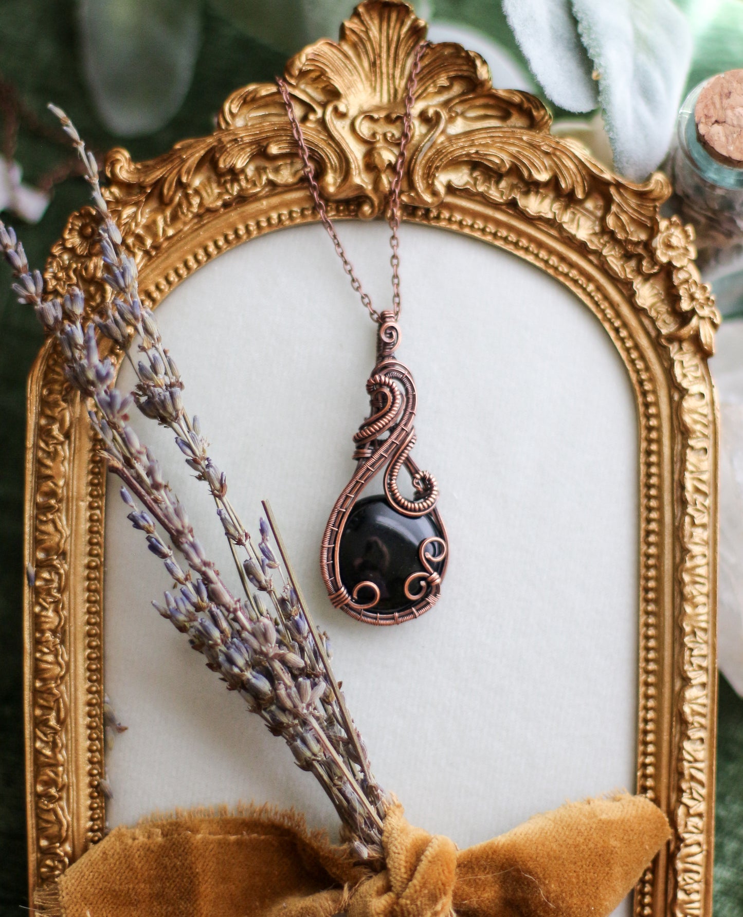 Obsidian & Aged Copper Statement Necklace