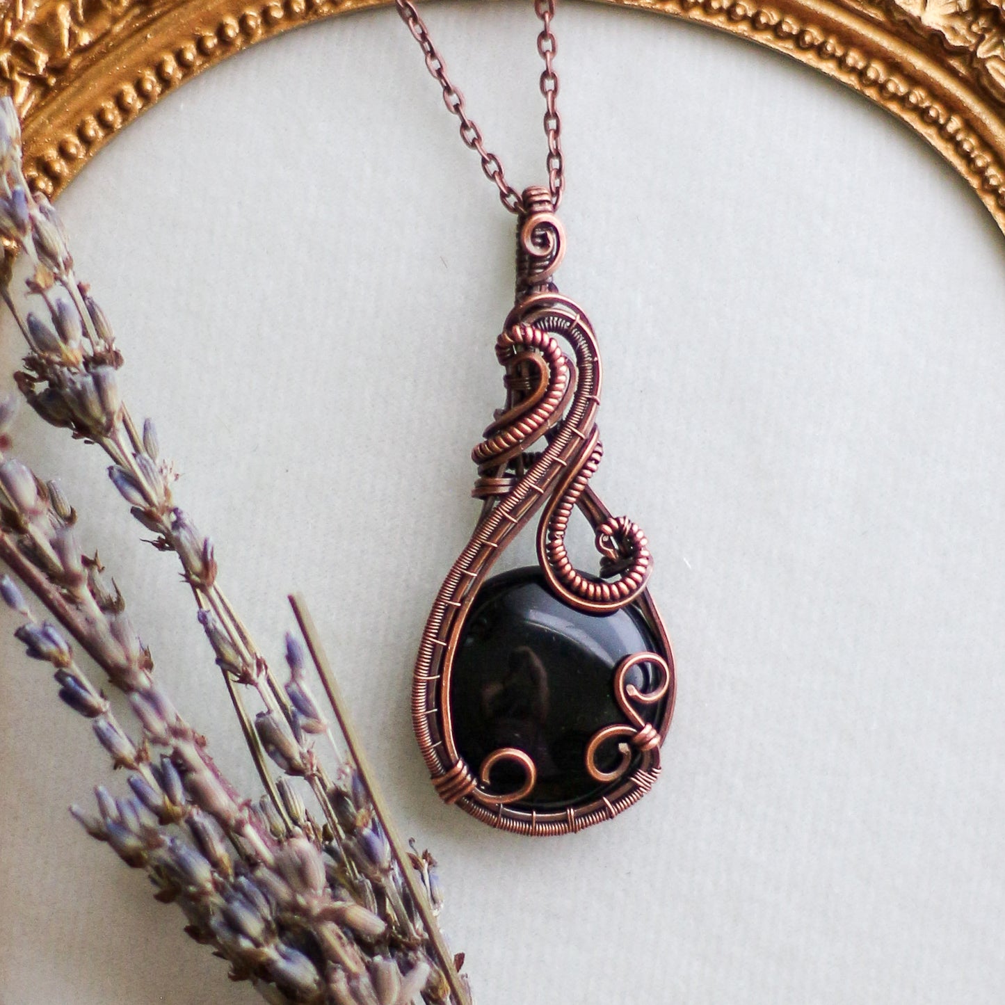 Obsidian & Aged Copper Statement Necklace